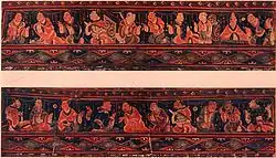 Chinese painted artwork on the lacquered basket of Lolang, a region of the Han dynasty.