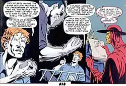 Three comic panels showing events depicted in the caption.