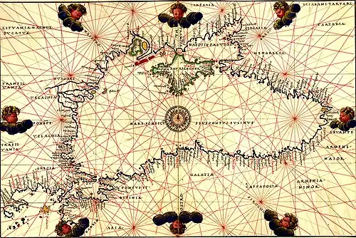 A hand-drawn map of the coast of the Black Sea.
