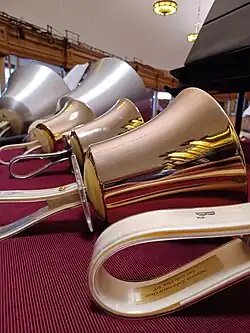 Handbells owned by the Bells at Temple Square in the Tabernacle