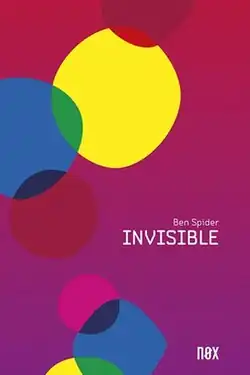 "Invisible" book cover showing close-up of intertwined screen dots on pink background