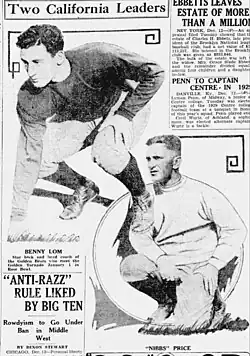 1928 photographs of California Golden Bears player Benny Lom and head coach Nibs Price.