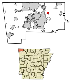 Location of Avoca in Benton County, Arkansas.