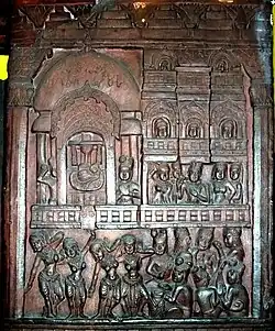Worship of the Bodhisattva's hair in the Trayastrimsa heaven. Bharhut, 1st century BC