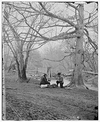 Ruins of a CS railroad bridge at Blackburns Ford on Bull Run river south east of the Stone Bridge at Bull Run. Railroad was built by the Confederate army to run supplies to the army encamped some 5 miles from Manassas Junction[72]