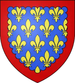 Berry's arms as they appear on the reliquary: d'azur semé de fleurs de lys d'or, à la bordure engrelée de gueules