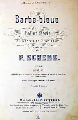 Frontispiece for the piano reduction of Schenk's score as issued by the music publisher P. Jurgenson.