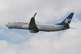 A Boeing 737-800 of Turkmenistan Airlines taking off at London Heathrow Airport