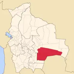 Location of the Cordillera Province within Bolivia