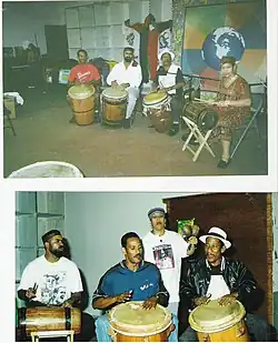 Two or more drums, always one Subidor and one Buleador or more, Cuajo and one Maraca