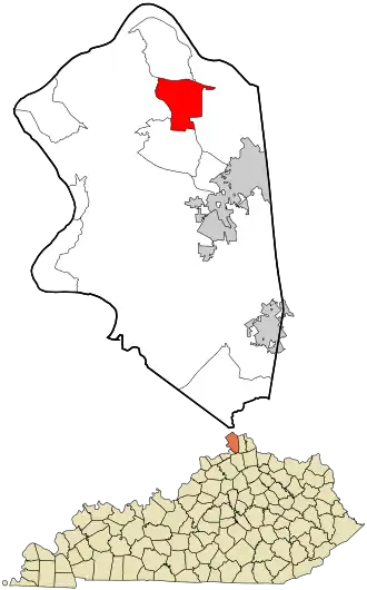 Location within Boone County and the state of Kentucky