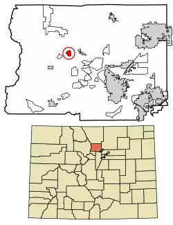 Location of the Bark Ranch CDP in Boulder County, Colorado.