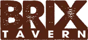 A brown square, with the word "Brix" in capital letters, powdered with brown dusts. The text "Tavern" in capital letters and smaller size below