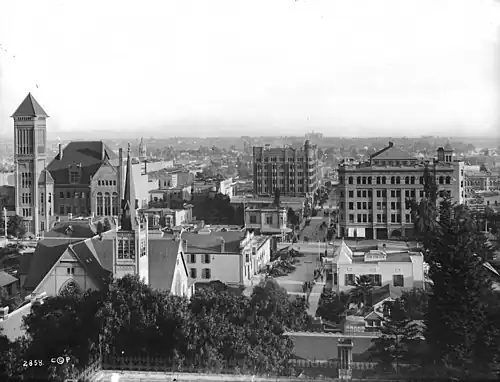 c.1893–1900, looking east at Broadway along Third from Bunker Hill
