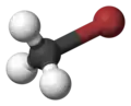 Ball and stick model of bromomethane