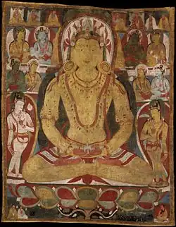 11th or early 12th-century thangka of the Amitābha Buddha, with donor portraits at bottom[17]