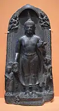 Buddhas Descent from Trayastrimsa Heaven Inscribed - Basalt - ca 10th Cent CE