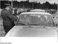 East German border guards checking vehicles at the checkpoint in Drewitz in March 1972 after the easing of travel restrictions into East Germany.