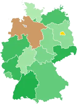 A coloured map of the states of Germany