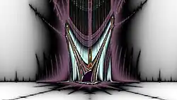 High-quality deep-zoom image of a small ship in the armada in the left Western antenna of the main ship structure