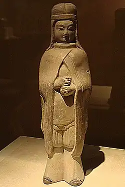 Xianbei female warrior wearing trousers and upper garment