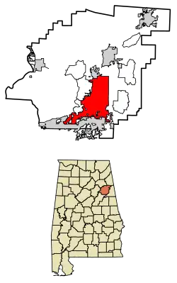 Location of Anniston in Calhoun County, Alabama.