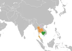 Map indicating locations of Cambodia and Thailand