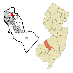 Map of Golden Triangle CDP in Camden County. Inset: Location of Camden County within New Jersey.