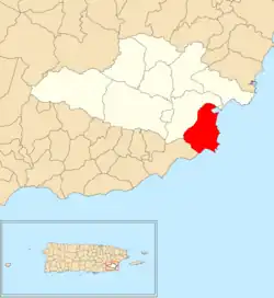 Location of Camino Nuevo within the municipality of Yabucoa shown in red