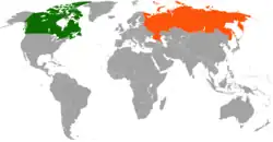 Map indicating locations of Canada and Russia