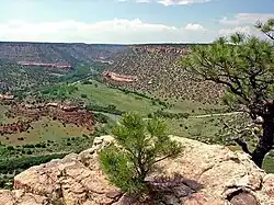 Lake Meredith in the background, facing Northeast. Canadian River on left side. Canadian River Canyon in Kiowa National Grassland, Eastern New Mexico