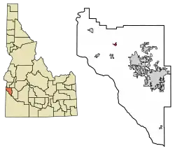 Location of Notus in Canyon County, Idaho.