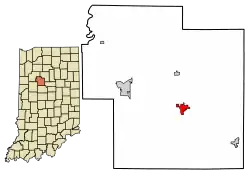 Location of Flora in Carroll County, Indiana.
