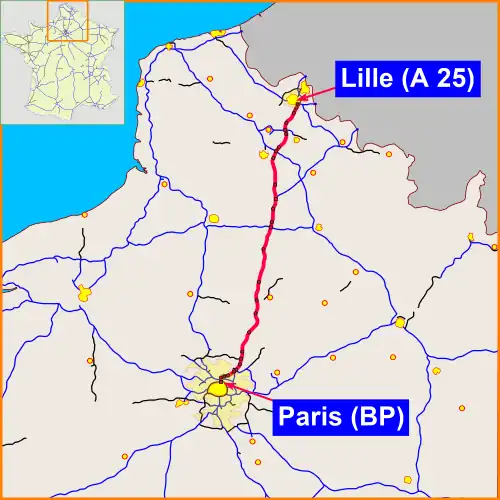 Autoroute&nbsp;A1 connecting Arras with Paris and Lille.