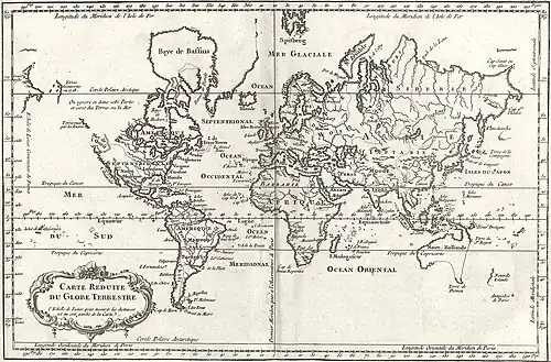 Carte Reduite du Globe Terrestre by Jacques-Nicolas Bellin 1764]