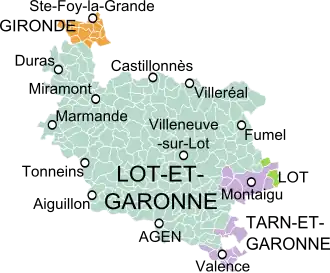 Location of the county with modern departmental boundaries