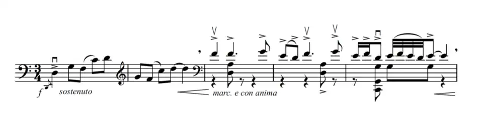 Cassadó Suite for Solo Cello, Preludio – Fantasia, mm. 1-5