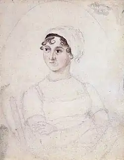 Watercolour-and-pencil portrait of Jane Austen