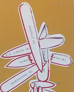 Location of Adolphe on Stockton breakwall in relation to other wrecks including that of SS Cawarra