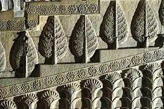 Depiction of trees and Lotus flowers at the Apadana, Persepolis