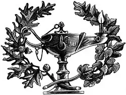 The Century Association's seal, which consists of an oil lamp and wreath