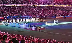 Singing of the national anthem during the Opening Day ceremony
