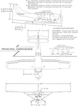 3-view line drawing of the Cessna TU206A Super Skywagon
