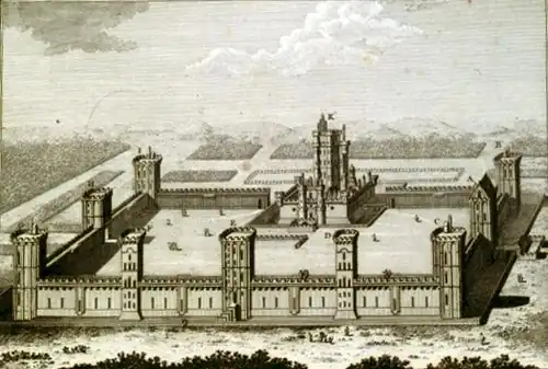 The château of Charles V by Pierre Nicolas Ransonette (18th c. engraving), before the truncation of the perimeter towers
