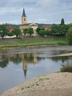 The Loire river and church in Chambilly