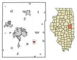 Location of Sidney in Champaign County, Illinois.