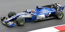 Leclerc driving the Sauber C36 in free practice at the 2017 Malaysian Grand Prix