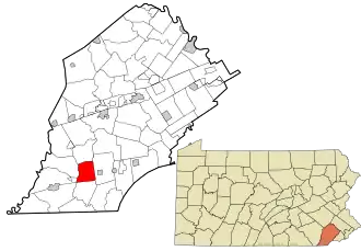 Location of Penn Township in Chester County and of Chester County in Pennsylvania