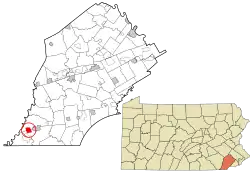 Approximate location in Chester County and the U.S. state of Pennsylvania