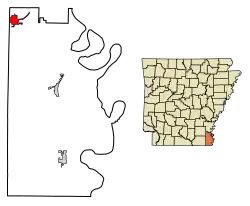 Location of Dermott in Chicot County, Arkansas.